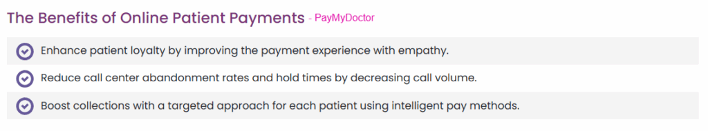 Benefits using PayMyDoctor 