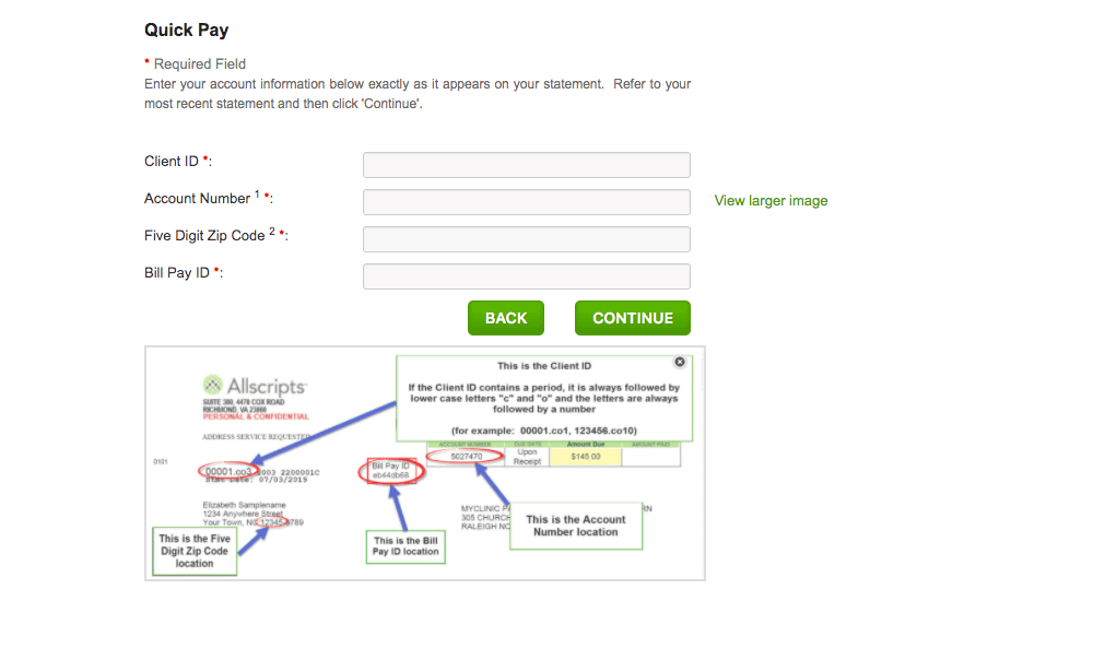 Enter the Client ID, Account Number and Zip Code